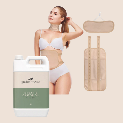 Castor Oil & Reusable Wrap Bundle (Waist & Neck)  -  200ml / Beige-200ml / Black-500ml / Beige-500ml / Black-1L / Beige