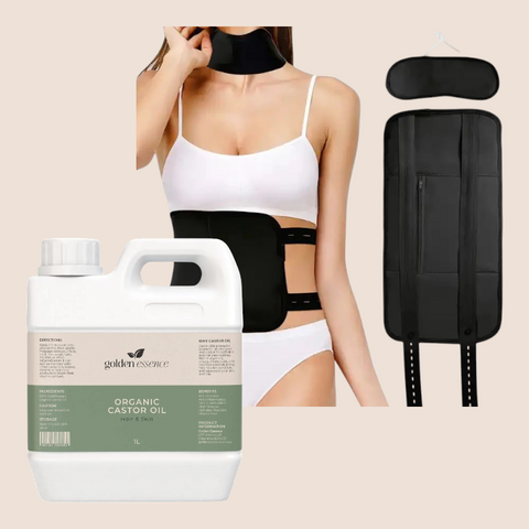 Castor Oil & Reusable Wrap Bundle (Waist & Neck)  -  200ml / Beige-200ml / Black-500ml / Beige-500ml / Black-1L / Beige