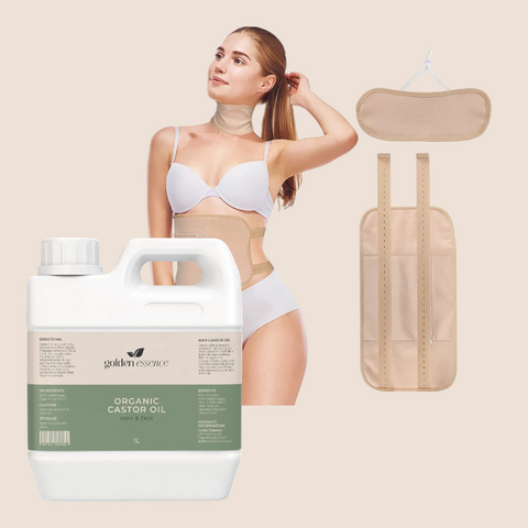 Castor Oil & Reusable Wrap Bundle (Waist & Neck)  -  200ml / Beige-200ml / Black-500ml / Beige-500ml / Black-1L / Beige