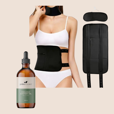 Castor Oil & Reusable Wrap Bundle (Waist & Neck)  -  200ml Glass / Black