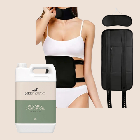 Castor Oil & Reusable Wrap Bundle (Waist & Neck)  -  5L / Black