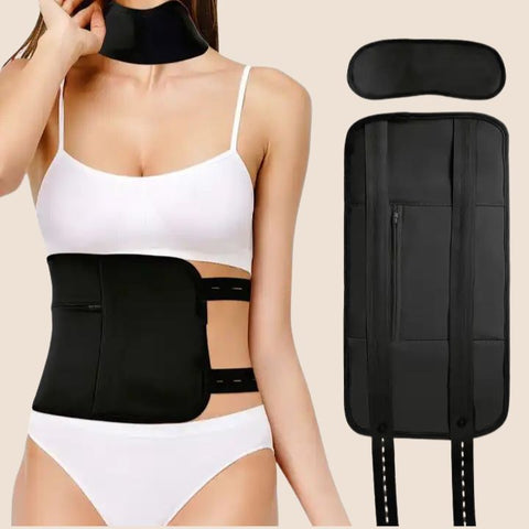 Reusable Castor Oil Wrap Pack - 2 Piece Set (Waist & Neck)  -  Beige-Black